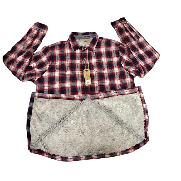 TAILOR VINTAGE PLAID FLANNEL SHIRT JACKET LINED WITH PLUSH SHERPA RED COLOR SZ L - Picture 4 of 13